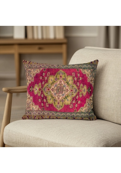 Turkıshrug Kıngdom Dijital Baskılı İran Halısı Desenli Çift Taraflı 43x43 Cm Dekoratif Kırlent Kılıfı 43 X 43 Çok Renkli