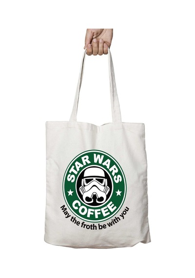 Art Hediye Star Wars Coffee Logo İki Taraf Kalıcı Yıkanabilir Okul Plaj Omuz Bez Çanta Çok Renkli