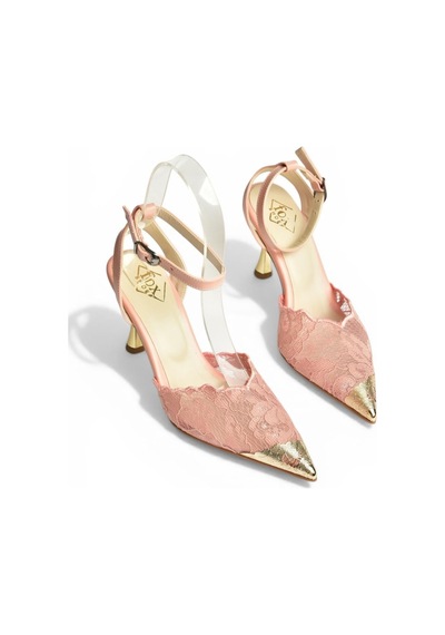 Fox Shoes Y752093806 Pudra Dantel İnce Galveniz Topuklu Kadın Ayakkabı