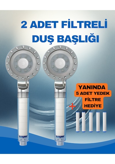 2 Adet Filtreli Duş Başlığı 5adet Yedek Filtre Su Arıtmalı, Klor Ve Kireç Önleyici, Yüksek Basınçlı Krom