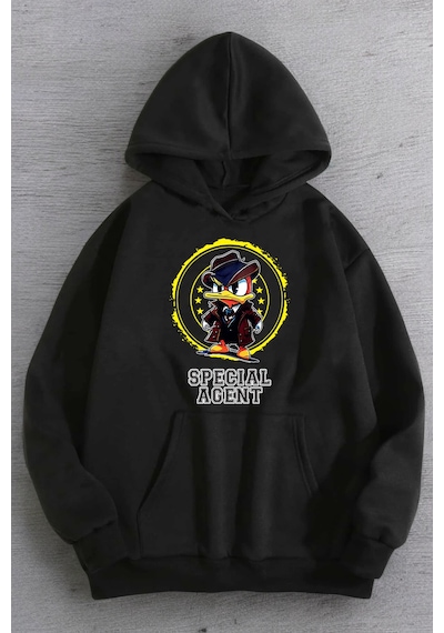 Special Agent Baskılı Oversize Sweatshirt Siyah