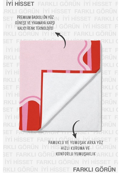 Çizgili Dalga Motifli Pembe Kırmızı Plaj Havlusu - Modern Şeker Tonlu Hızlı Kuruyan Mikrofiber Havlu Çok Renkli