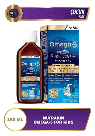 Nutraxin Omega3 Tutti Frutti Aromalı Çocuklar İçin 2 x 150 ML