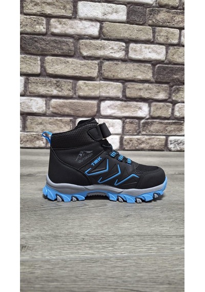 Rahat Konforlu Taban Outdoor Spor Cırtlı Çocuk Botu Siyah - Mavi
