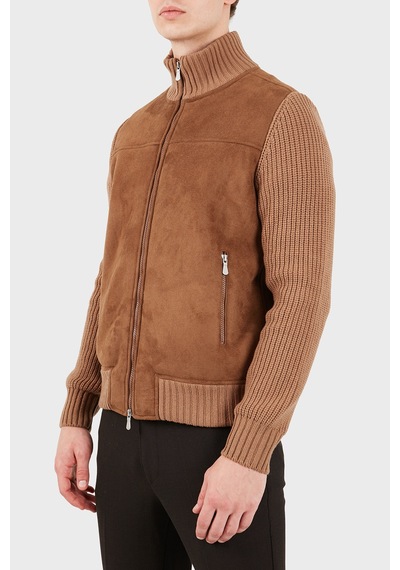 Gran Sasso Regular Fit Dik Yaka Süet Detaylı Triko Ceket Erkek Ceket 13129 58001 190 Taba