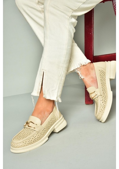 Fox Shoes U704126509 Bej Loafer Makosen Kadın Ayakkabı Bej