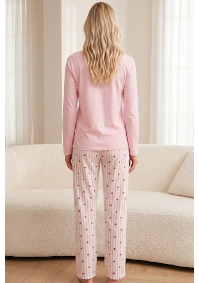 Siyah İnci Pamuklu Likralı Örme Pijama Takım26241163 Pembe Siyah İnci Pamuklu Likralı Örme Pijama Takım26241163 Pembe