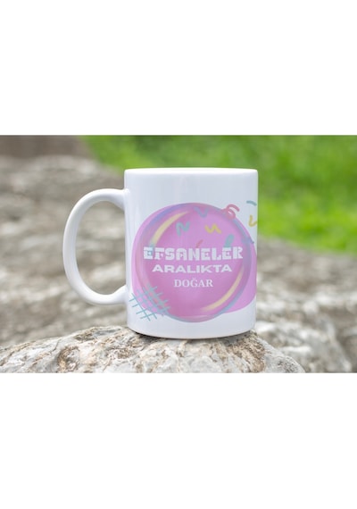 Efsaneler Aralıkta Doğar Yazılı Doğum Günü Kupa Bardak Renkli Ve Enerjik Pembe Tasarım Hediye Beyaz