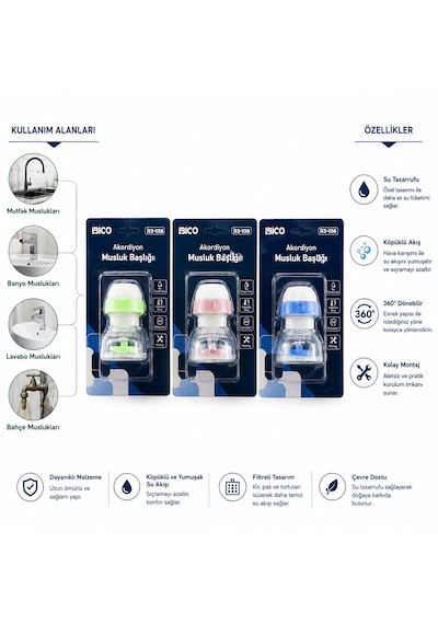 Lunaev 12 Adet Musluk Ucu Filtresi Akordiyon - Pervaneli 360 16 - 19 Mm Tüm Musluklara Uyum Kireçle Açık Ahşap