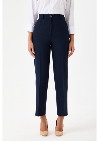 Velnara Moda Lacivert Dar Paça Cepli Yüksek Bel Dokuma Kumaş Kadın Pantolon Lacivert - 918311251 Lacivert