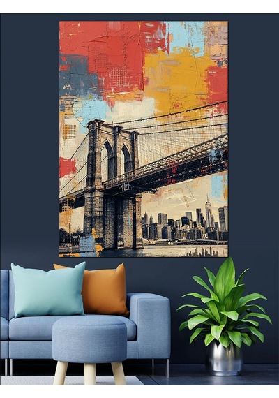 Brooklyn Köprüsü Şehir Manzarası Dekoratif Kanvas - Mdf Ahşap Tablo