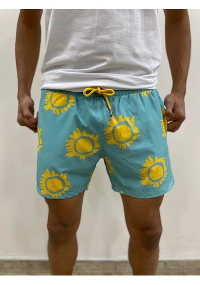 Nwp Yeşil Güneş Detaylı Slim Fit Deniz Şortu Yeşil