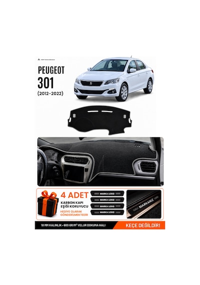 Peugeot 301 2012-2022 Uyumlu Torpido Koruma, Torpido Örtüsü, Torpido Kılıfı - Siyah-gri - Pe007