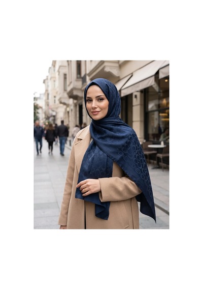 Nukra Jakarlı Pamuk Tesettür Şal Koza İpek Lacivert 70 X 190 Cm