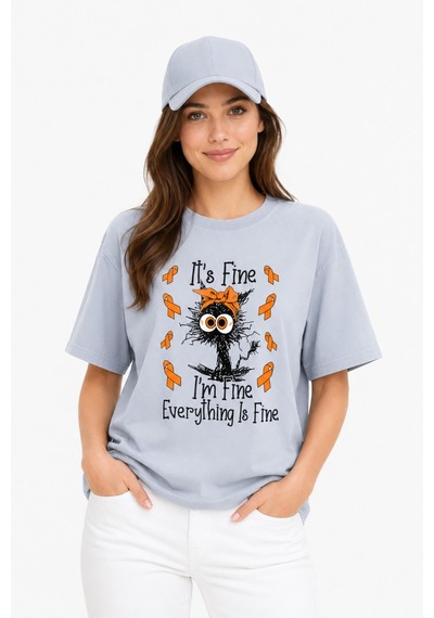 Bayloranzzo Everything İs Fine %100 Pamuk Heavy Cotton Premium Kalite Kadın Tişört Gri