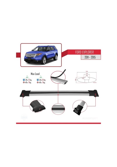 Ford Explorer 2011-2015 Arası İle Uyumlu Fly Model Ara Atkı Tavan Barı Gri 4 Adet Bar