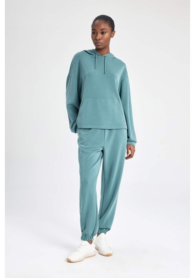 DeFacto Fit Oversize Geniş Kalıp Premium Kapüşonlu Kanguru Cepli Sporcu Kadın Sweatshirt - Yeşil B5206AX24SPGN1191