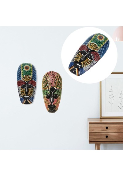 Ahşap Aborjin Mask 20 Cm Renkli Duvar Dekoru Maske