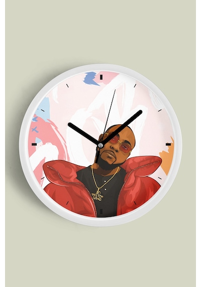 Hip-hop Esintili Erkek İllüstrasyon Modern Duvar Saati - 30cm - Önü Camlı Beyaz Kasa Beyaz