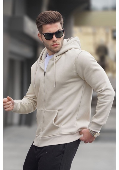 Madmext Bej Kapüşonlu Regular Fit Erkek Sweatshirt 6033 Bej