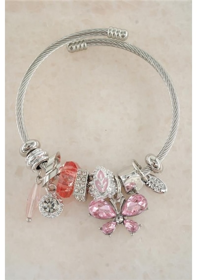 Kadın 316 L Çelik Karışık Figürlü Charm Bileklik Stp014-5341 Gümüş