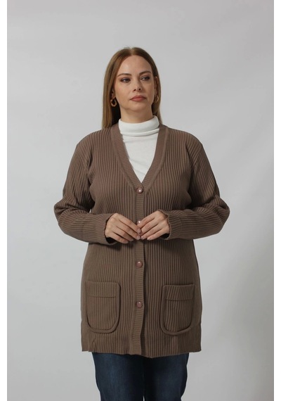 Moda Berray Düğmeli Cepli Hırka Sütlü Kahve Sütlü Kahverengi