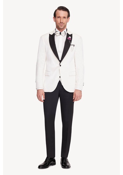 Ysf Erkek Krem Slim Fit Sivri Yaka Kadife Damatlık