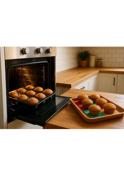 12 Gözlü Metal Muffin Kalıbı Yapışmaz Kaplama, Fırın Uyumlu, Dayanıklı Siyah Muffin Ve Cupcak