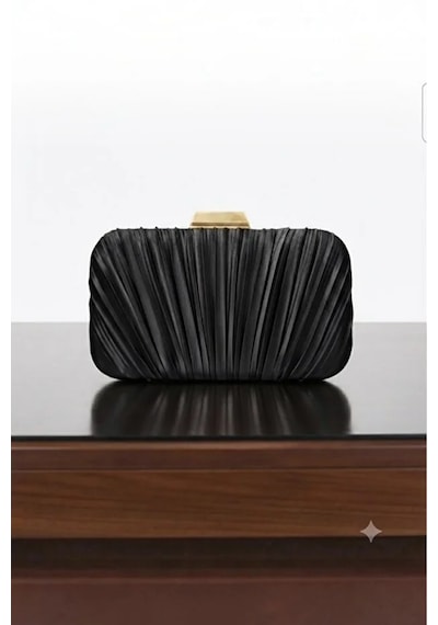 Zeyymoda Siyah Pilse Desenli Abiye Çanta Pile Desen Abiye Çanta Ve Clutch Portföy El Gece Düğün Nişan Abiye Çantası