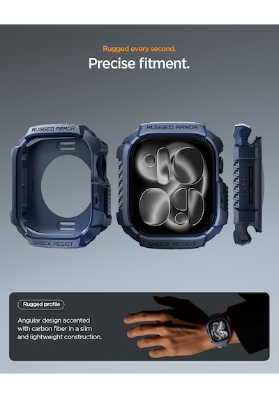 Apple Watch 46mm Seri 11/10 İle Uyumlu Kılıf Rugged Armor 2 Navy Blue - Acs10501 Çok Renkli