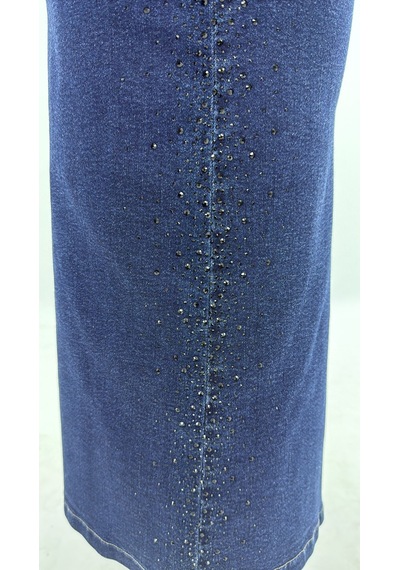 Büyük Beden Denim Taşlı Kalem Etek Lacivert