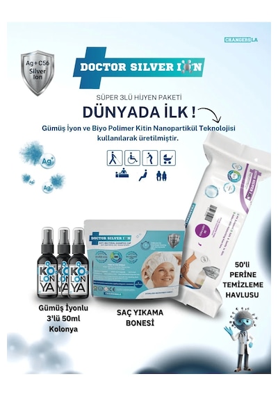 Doctor Silver Ion Gümüş İyonlu Kolonya 3 x 50 ML + Saç Yıkama Bonesi + Perine Islak Mendili 50'li