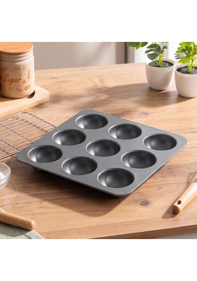 30017 Silikon 9lu Muffin Kalıbı Köstebek Kek Kalıbı Antrasit 24,5cm Çok Renkli