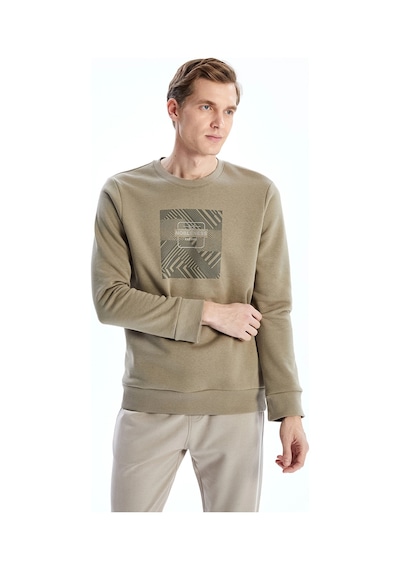 LC Waikiki Lcwaıkıkı Classic Kahverengi Bisiklet Yaka Baskılı Erkek Kalın Sweatshirt Açıkkahverengi