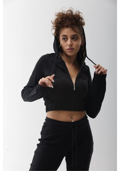 Kaşkorse Siyah Fitilli Fermuarlı Sweatshirt Siyah