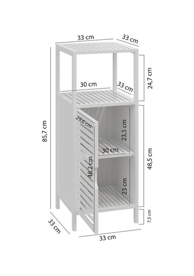 Digithome Bambu Beyaz Lake 1 Kapaklı 2 Raflı Banyo Düzenleyici Organizer Dik Dolap Db-0044 Beyaz