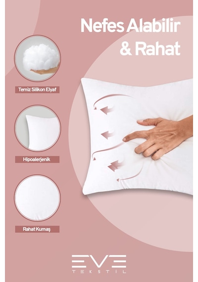 Eve Tekstil 6 Adet Throw Serisi Antialerjik %100 Silikon Elyaf Dolgulu Kırlent Iç Kare Yastık 45x45cm 350gr Beyaz