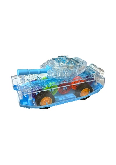 Sürtmeli Şeffaf Işıklı Tank Askeri Araç 15 Cm Mavi Renkli