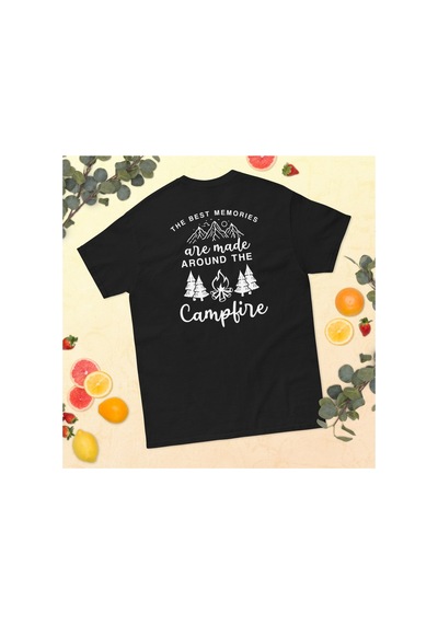 Wildstyle Best Memories Around The Campfire Kamp Ateşi Baskılı Unisex Pamuklu Tişört Siyah