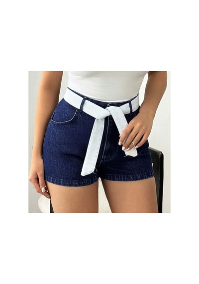 Kene Jeans Kuşak Kemerli Lacivert Kot Şort Lacivert