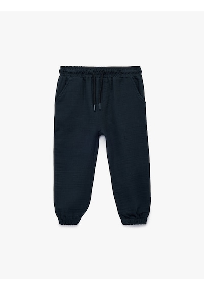 Koton Pamuklu Beli Bağcıklı Müslin Kumaş Basic Jogger Pantolon Lacivert 6smb40023tw Lacivert