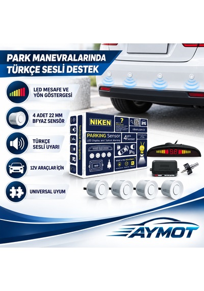 Niken Universal Türkçe Sesli Ve Led Ekranlı Beyaz Park Sensörü 22 Mm