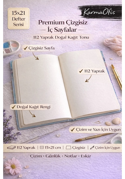 15x21 Çizgisiz Defter 2'li Set Suluboya Düşleri Serisi 112 Yp Günlük Ve Çizim Defteri