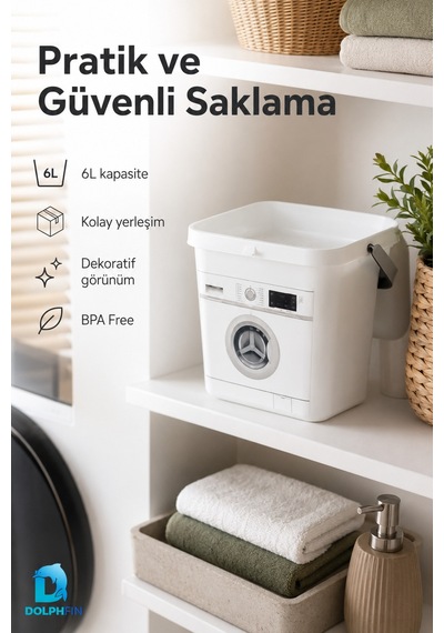 Multibox 6 L Çamaşır Deterjanı Saklama Kabı Kapaklı Taşıma Saplı Bpa Free Beyaz