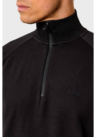 Boss Logolu Pamuk Karışımlı Yarım Fermuarlı Dik Yaka Sweat Erkek Sweat 50565306 001 Siyah