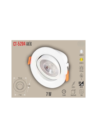 Ct-5204 Akik 7w Spot 10 Adet Gün Işığı