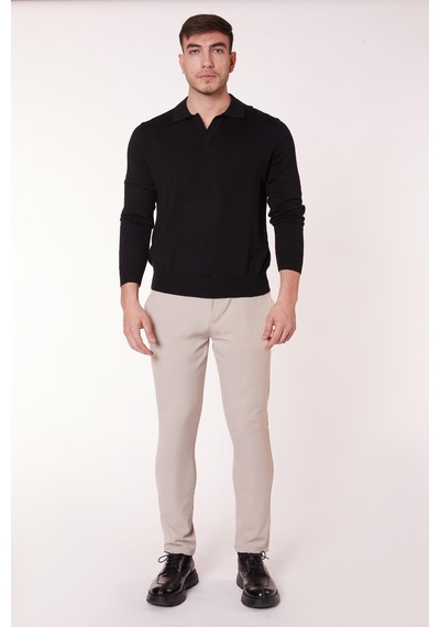 Braccas Erkek Yandan Cepli Bel Bağcıklı Fermuarlı Slim Fit Chino Bej Pantolon Bej