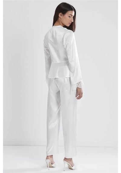 Pierre Cardin 6335 6'lı Saten Gecelik Sabahlık Takım Ekru