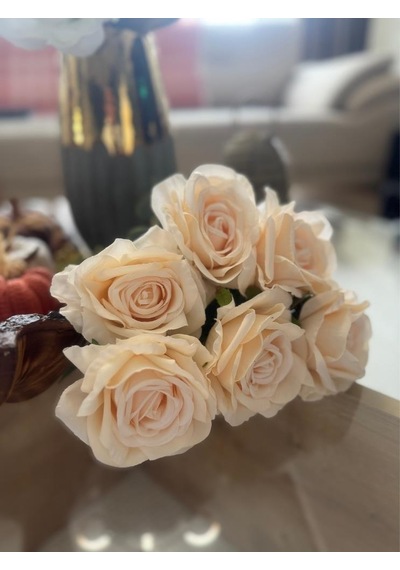 Yapay Çiçek 7li Gül Demeti 40 30cm 1.kalite Büyükboy Krem