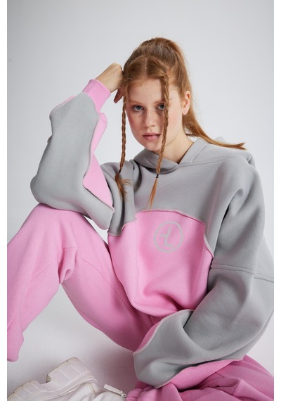 Holly Lolly Şardonlu 3 İplik Kumaş Oversize Kapişonlu Revenge Sweatshirt Pembe